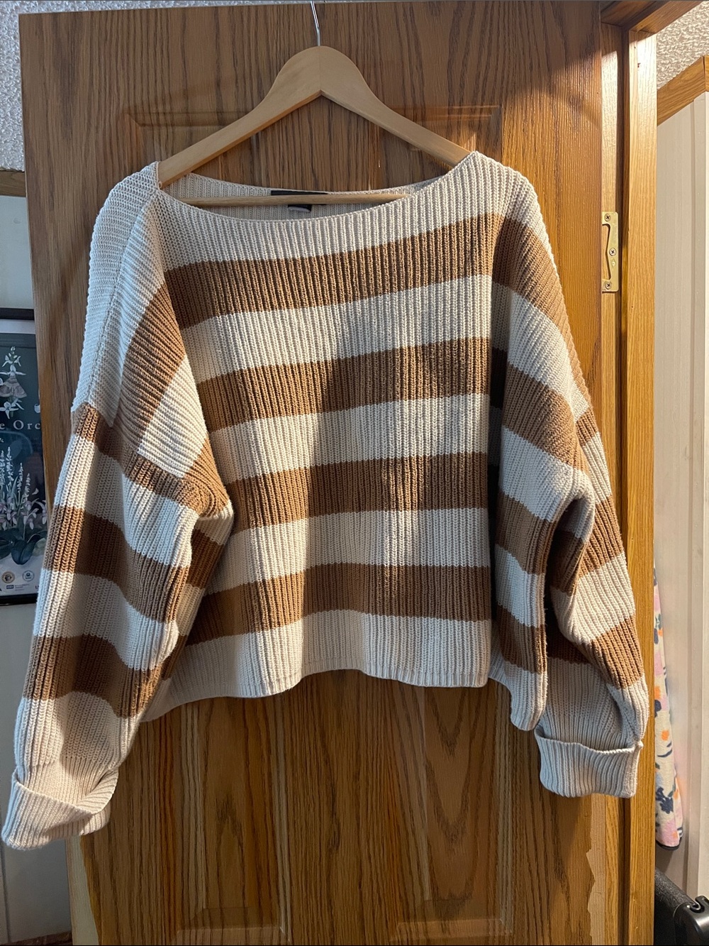 French Connection Striped Crewneck Sweater - Cream & Brown